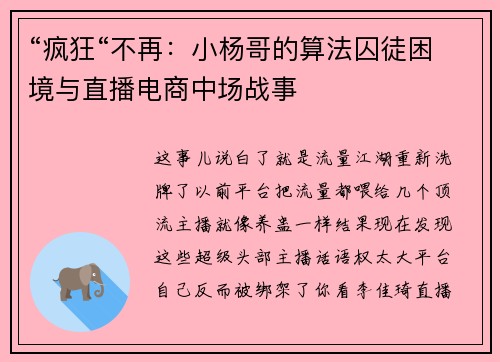 “疯狂“不再：小杨哥的算法囚徒困境与直播电商中场战事‌