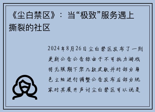 《尘白禁区》：当“极致”服务遇上撕裂的社区