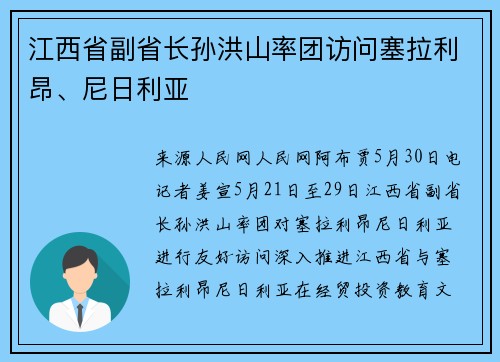 江西省副省长孙洪山率团访问塞拉利昂、尼日利亚
